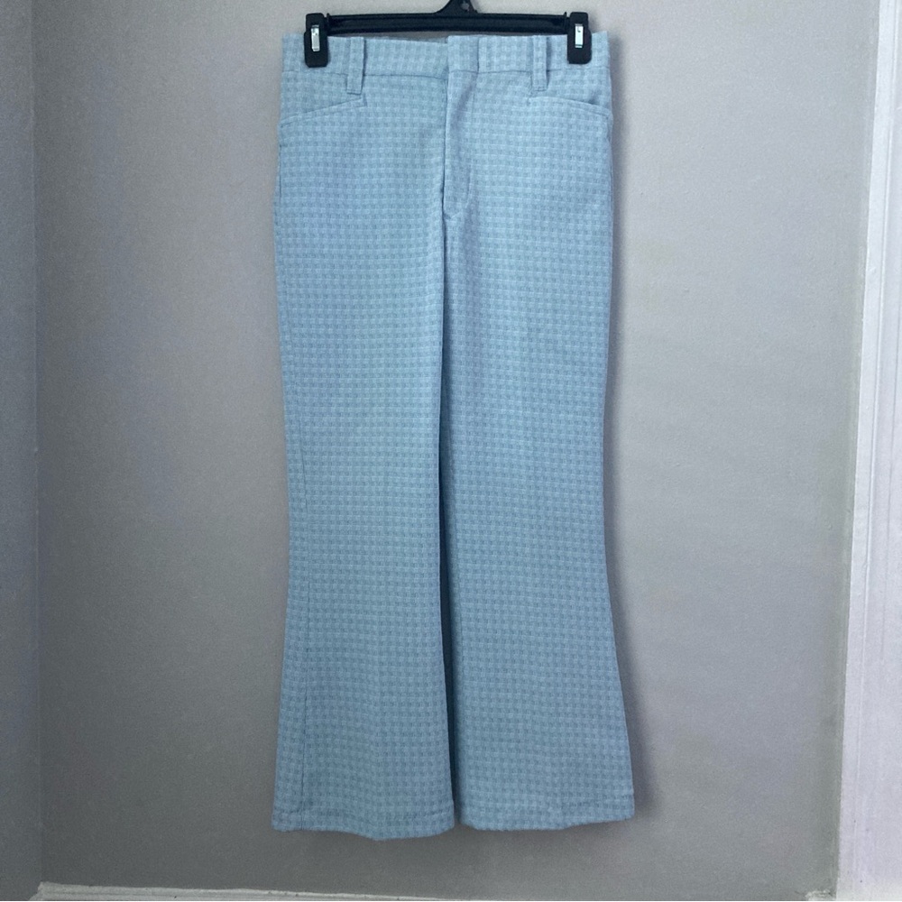 Vintage Kmart K-mart blue basketweave checkered polyester cropped pants 12 XS S